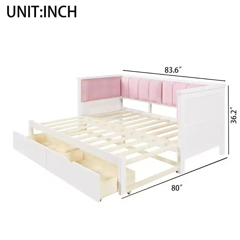 Twin XL to King Expandable Daybed Frame – 2 Storage Drawers, Upholstered Backrest