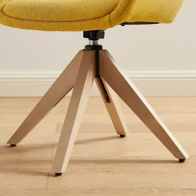 Mid-Century Modern Swivel Desk Chair – No Wheels, Oak Legs, Cotton-Linen Fabric