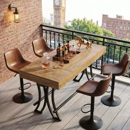 63" Industrial Farmhouse Counter Height Pub Table – Metal Footrest, 6–8 Seater