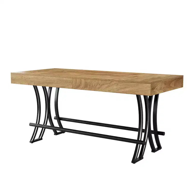 63" Industrial Farmhouse Counter Height Pub Table – Metal Footrest, 6–8 Seater