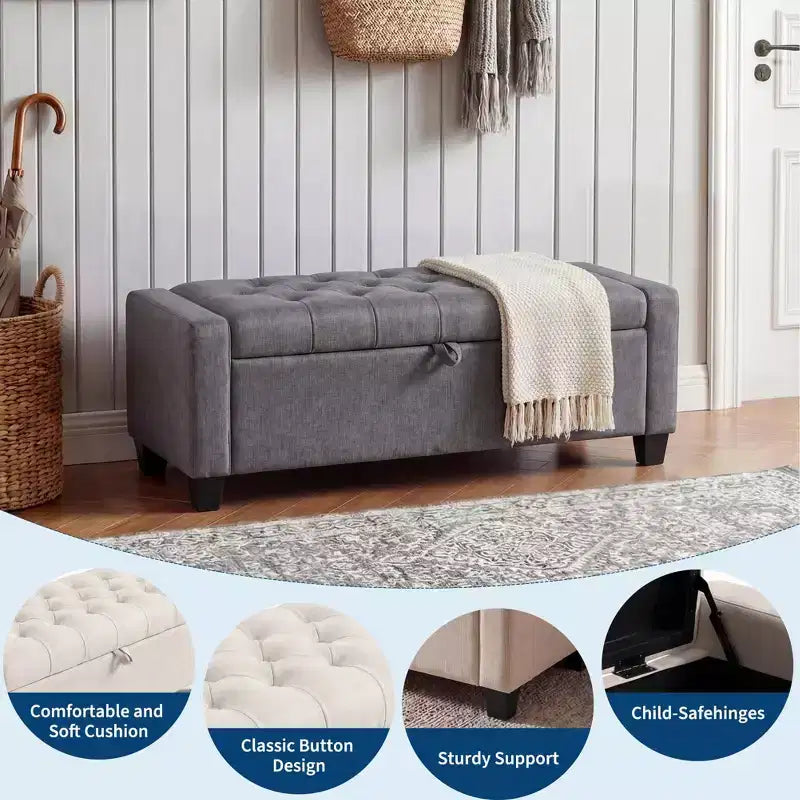 50.8 Large Storage Ottoman Bench w/ Safety Slow-Close Hinge, 670lbs Tufted Upholstered End of Bed Trunk for Bedroom, Living Room