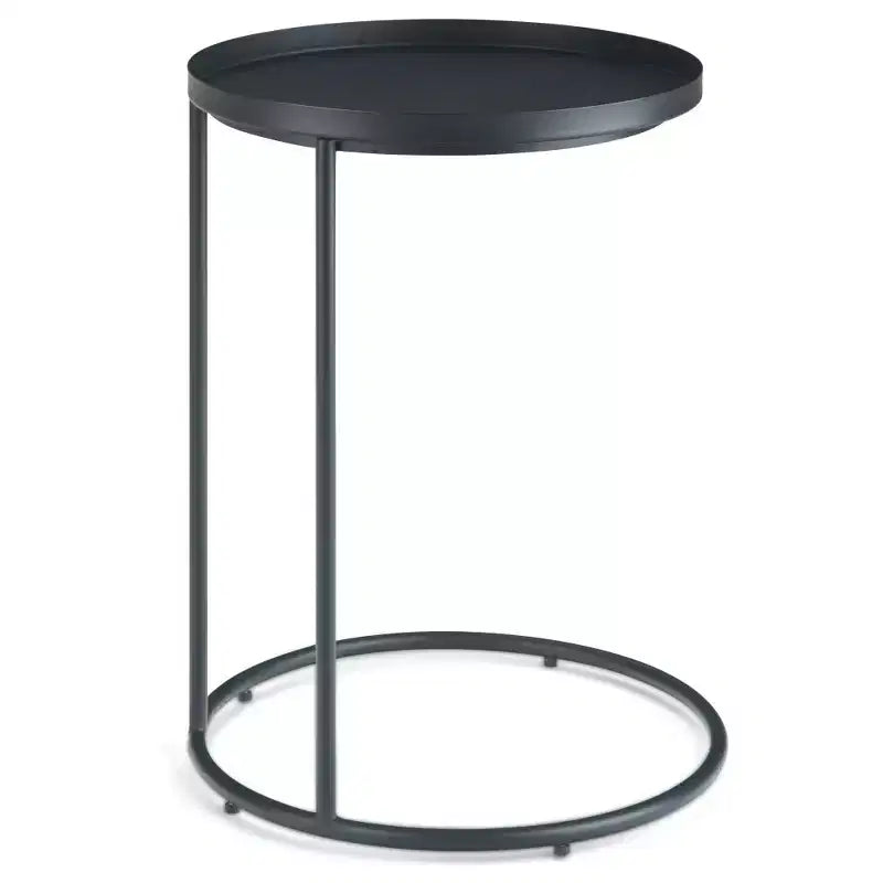 18" Lipton Industrial Metal Side Table – Black Iron, Fixed Tray Top, Open Frame