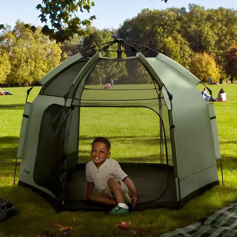 Parc de jeu de voyage pop-up hexagonal intérieur/extérieur – Vert olive