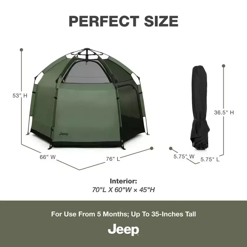 Parc de jeu de voyage pop-up hexagonal intérieur/extérieur – Vert olive