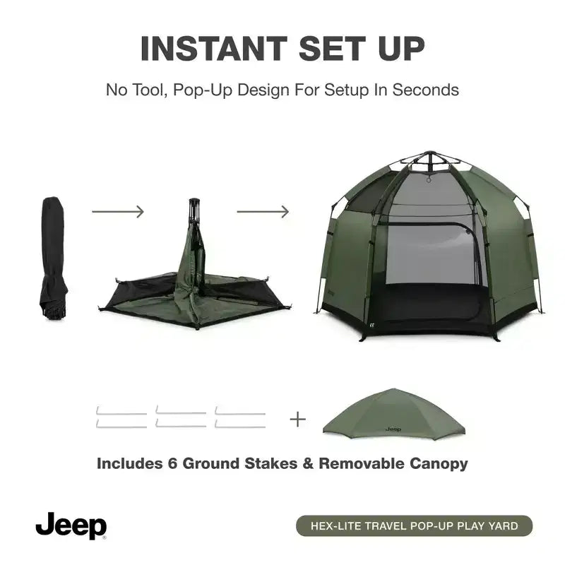 Parc de jeu de voyage pop-up hexagonal intérieur/extérieur – Vert olive