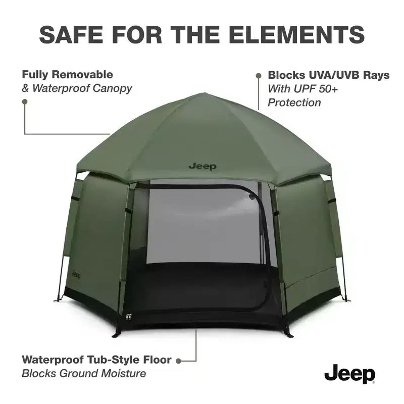Parc de jeu de voyage pop-up hexagonal intérieur/extérieur – Vert olive