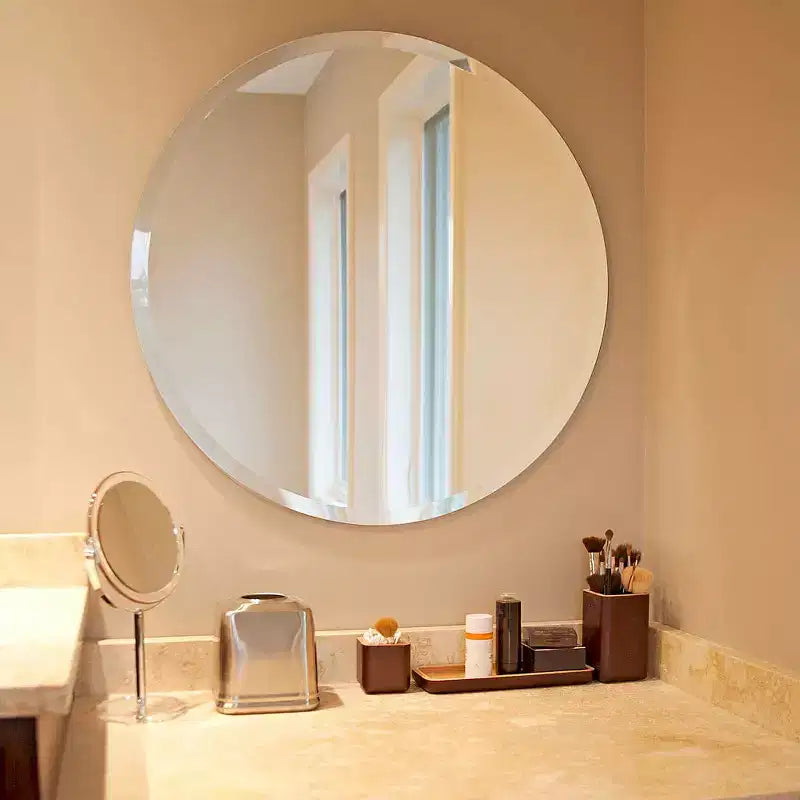 28" Round Frameless Decorative Wall Mirror – Beveled Edge, Ready to Hang