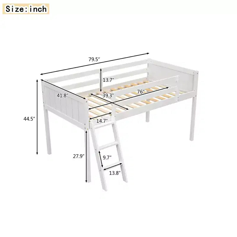 Lit mezzanine bas en bois avec échelle, format simple/double