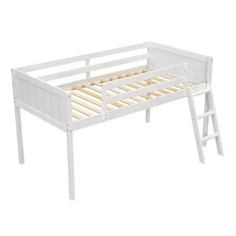Lit mezzanine bas en bois avec échelle, format simple/double