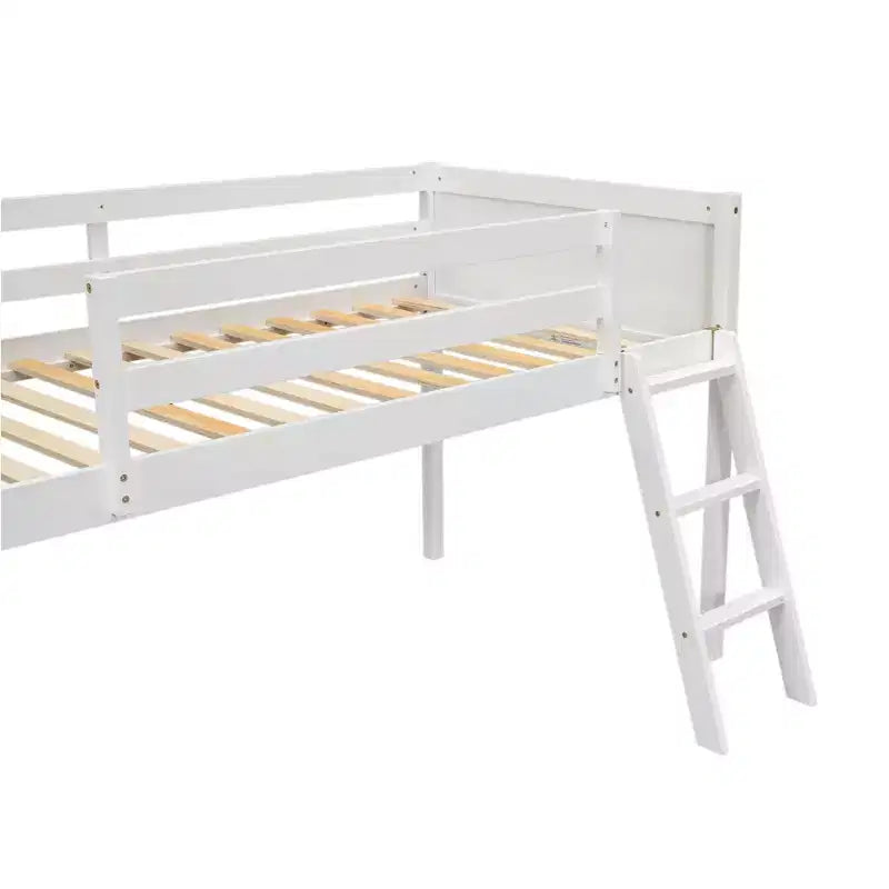 Lit mezzanine bas en bois avec échelle, format simple/double