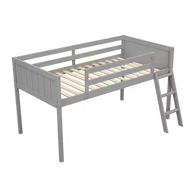 Lit mezzanine bas en bois avec échelle, format simple/double