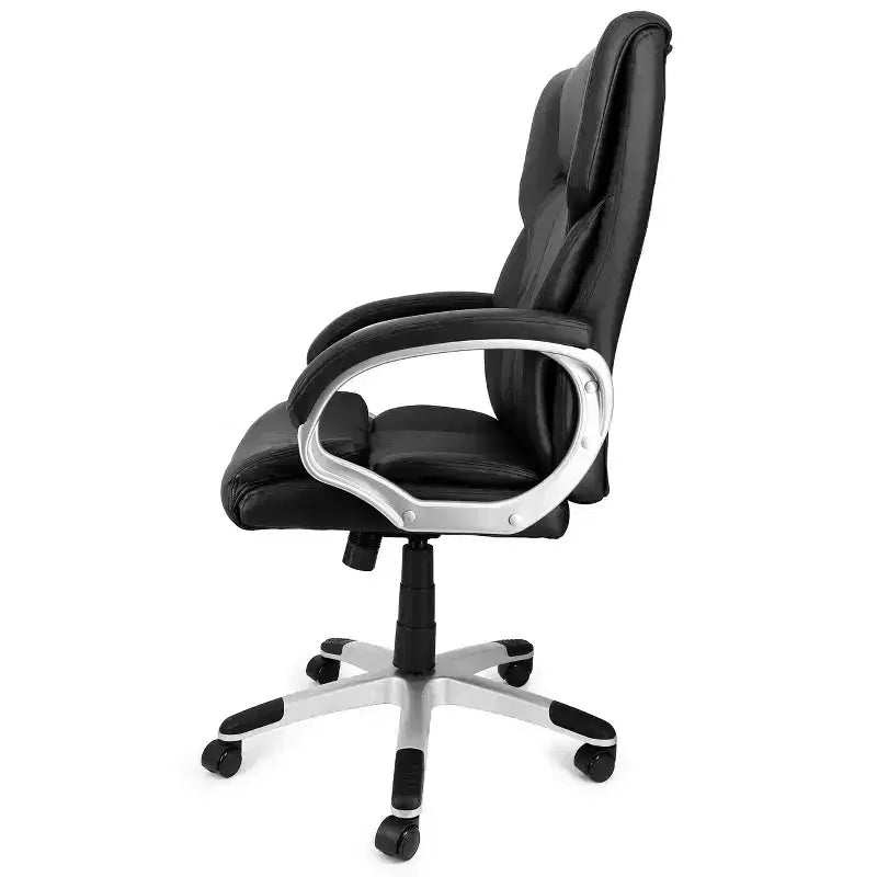 Fauteuil de bureau réglable à dossier haut en similicuir noir et base grise