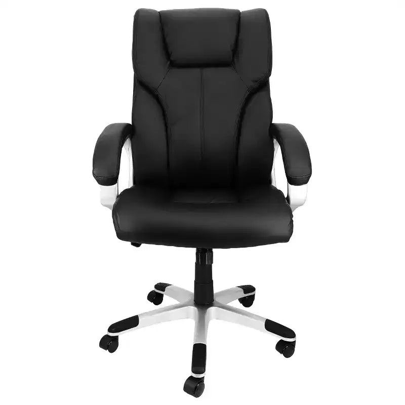Fauteuil de bureau réglable à dossier haut en similicuir noir et base grise