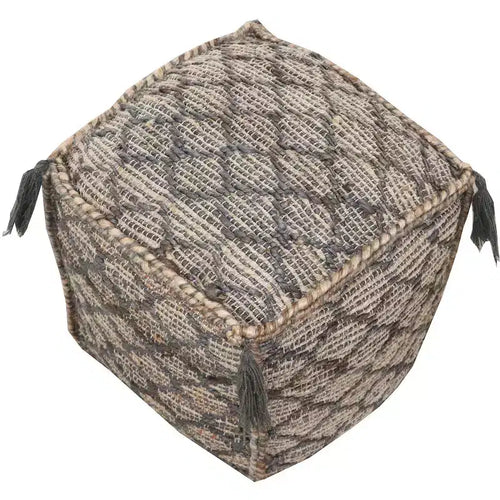 HomeRoots 18 Natural Gray And Taupe Jute Cube Trellis Pouf Ottoman