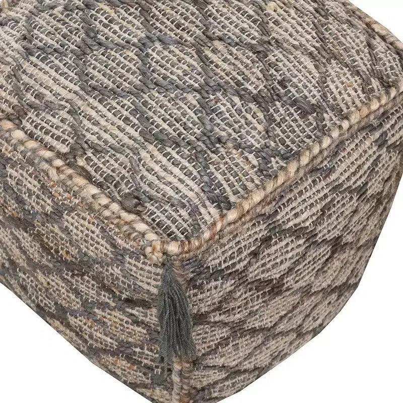 Pouf-ottoman cube en jute naturel gris et taupe de 45 cm