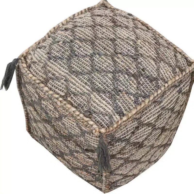 Pouf-ottoman cube en jute naturel gris et taupe de 45 cm