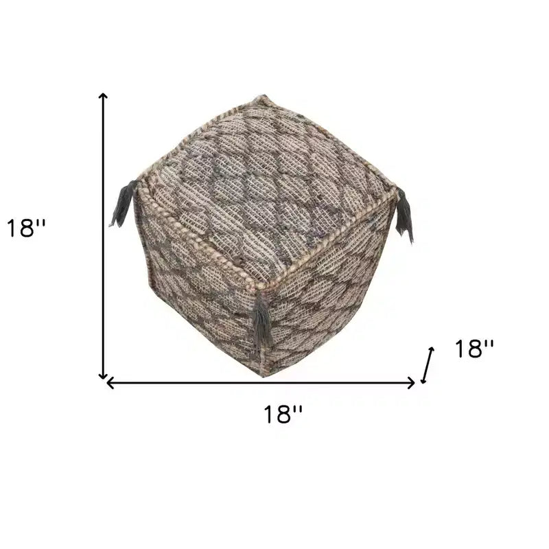 Pouf-ottoman cube en jute naturel gris et taupe de 45 cm
