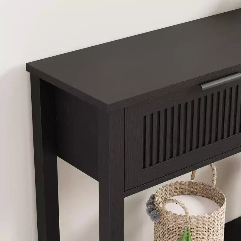 Console en bois cannelée de 43 po avec 2 tiroirs, table d'entrée/de canapé à 2 niveaux