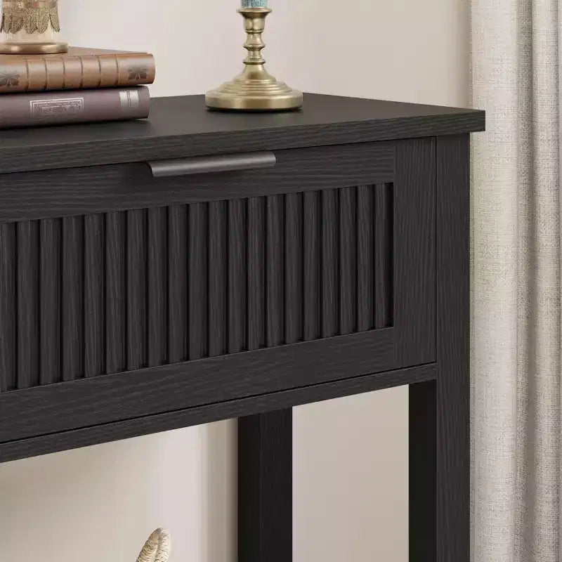 Console en bois cannelée de 43 po avec 2 tiroirs, table d'entrée/de canapé à 2 niveaux