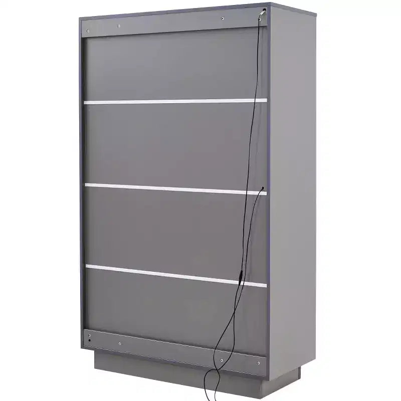 Meuble vitrine de 154 cm de haut avec tiroirs et étagères en verre, unité de rangement moderne avec lumières LED pour salon