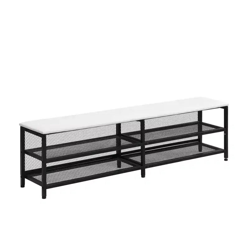 Lit plateforme double en métal avec tête de lit capitonnée, étagères de rangement, armoire et ports USB