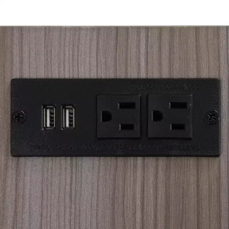 Lit plateforme double en métal avec tête de lit capitonnée, étagères de rangement, armoire et ports USB