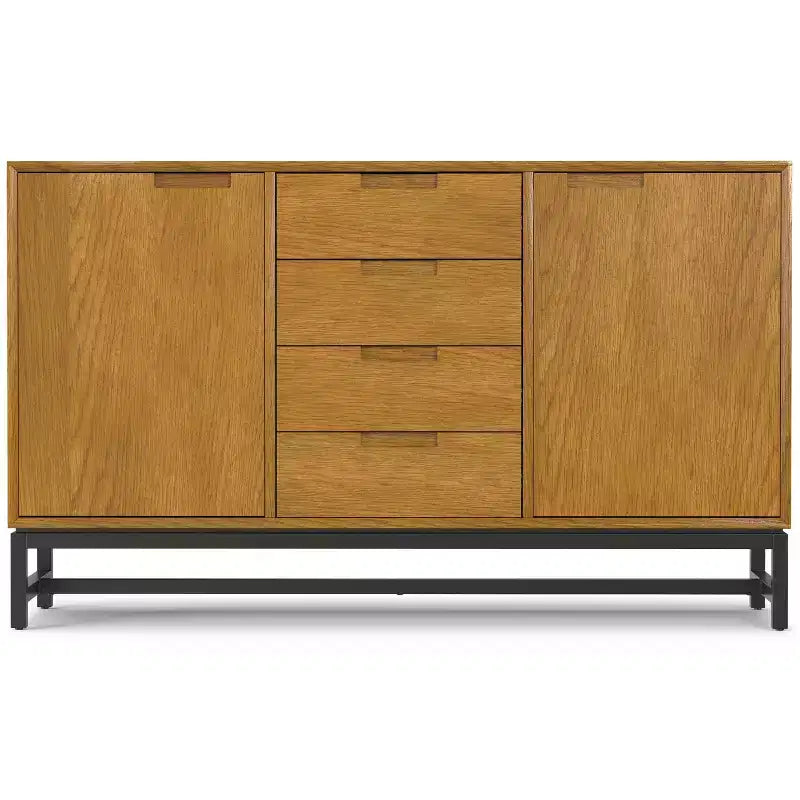 Buffet industriel de 152 cm avec tiroirs centraux en placage chêne
