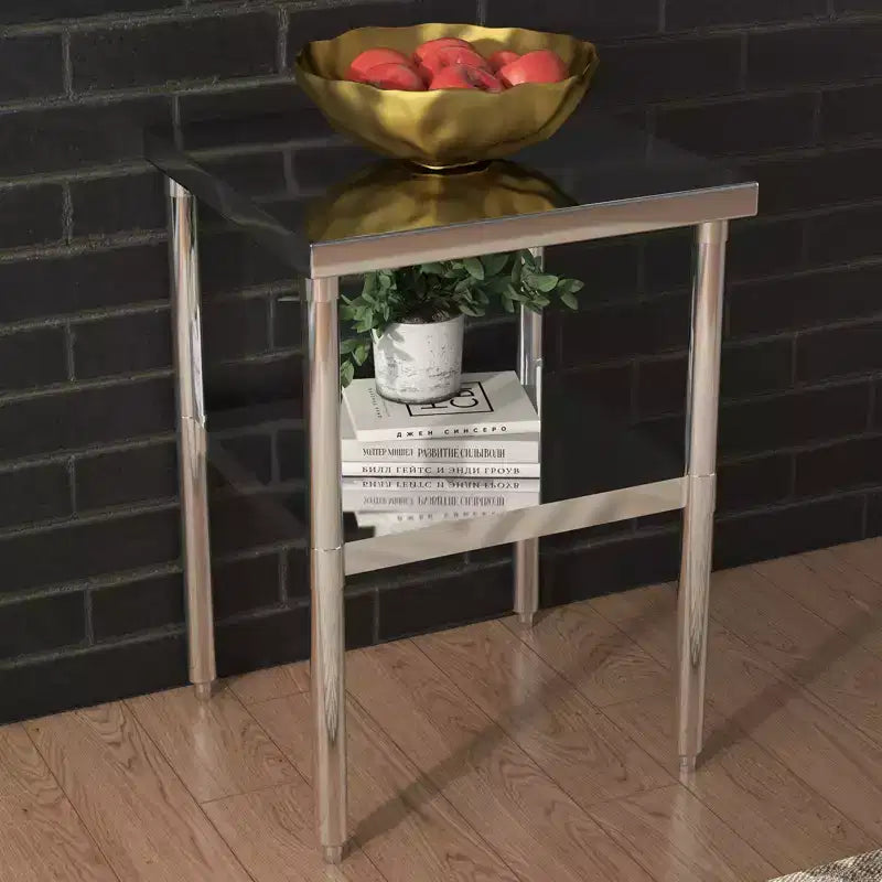 Table de travail en acier inoxydable avec étagère inférieure réglable