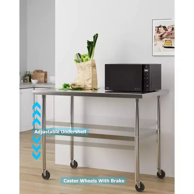 Table de travail en acier inoxydable avec étagère inférieure réglable
