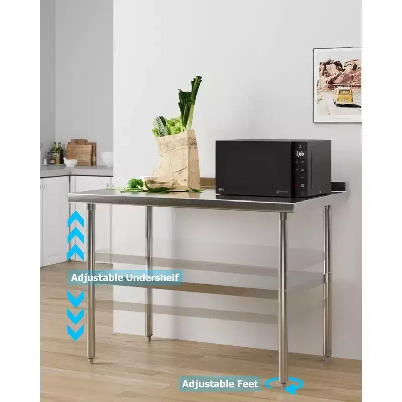 Table de travail en acier inoxydable avec étagère inférieure réglable