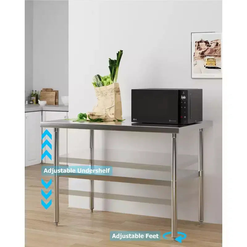 Table de travail en acier inoxydable avec étagère inférieure réglable
