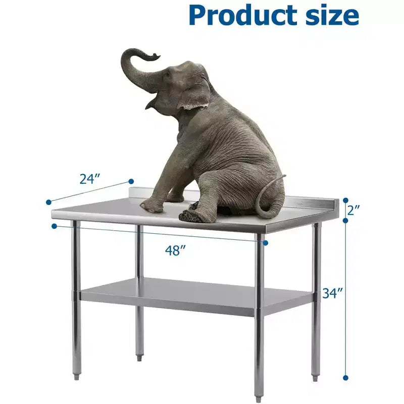 Table de travail en acier inoxydable avec étagère inférieure réglable