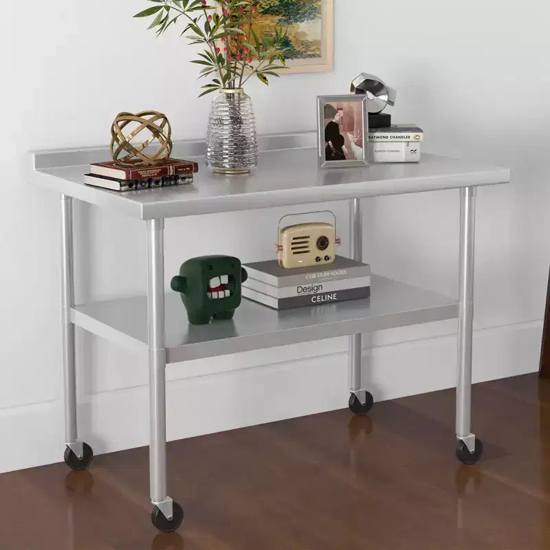 Table de travail en acier inoxydable avec étagère inférieure réglable