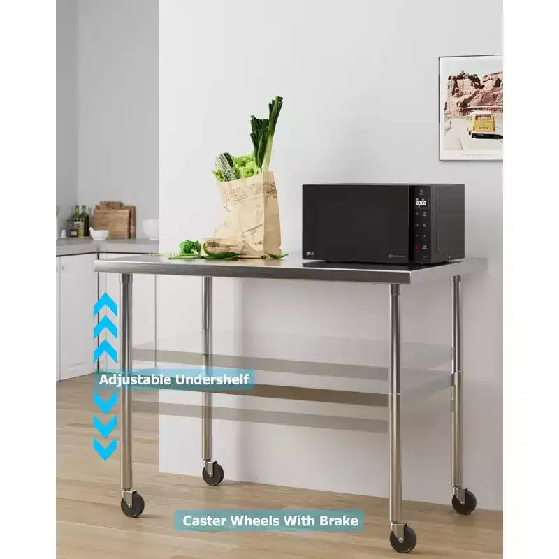 Table de travail en acier inoxydable avec étagère inférieure réglable
