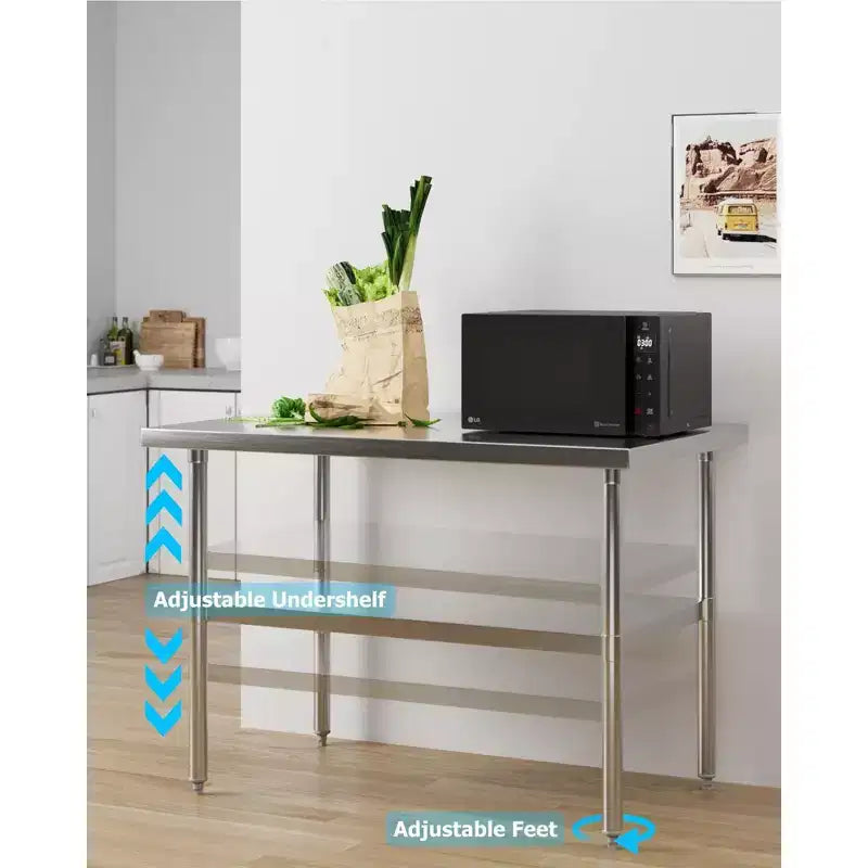 Table de travail en acier inoxydable avec étagère inférieure réglable
