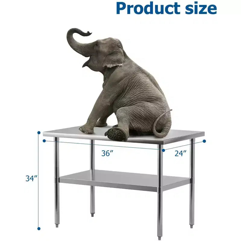 Table de travail en acier inoxydable avec étagère inférieure réglable