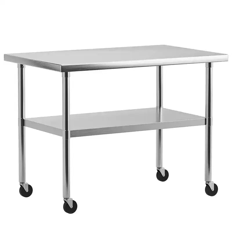 Table de travail en acier inoxydable avec étagère inférieure réglable