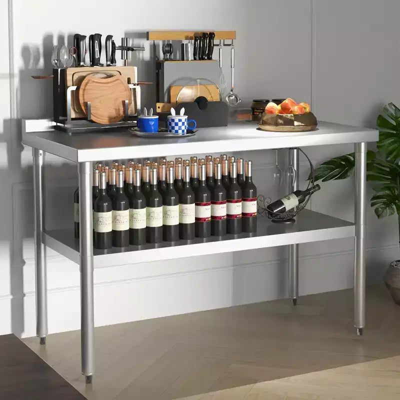 Table de travail en acier inoxydable avec étagère inférieure réglable