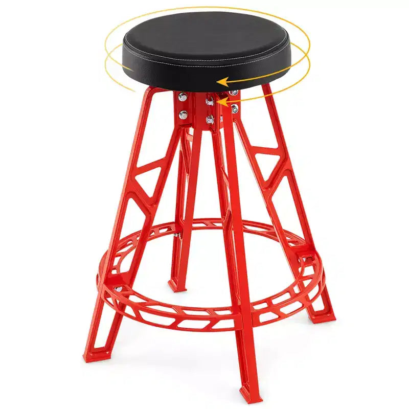 Tabouret d'atelier pivotant de 28 pouces avec siège rembourré rond pour atelier et réparation automobile, rouge et noir