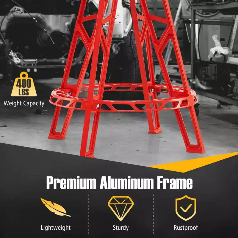 Tabouret d'atelier pivotant de 28 pouces avec siège rembourré rond pour atelier et réparation automobile, rouge et noir