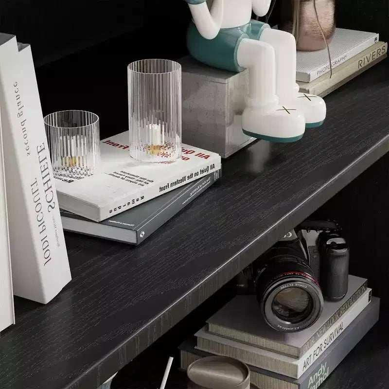 Bibliothèque vitrine à 6 niveaux de 170 cm avec portes en verre et étagères réglables