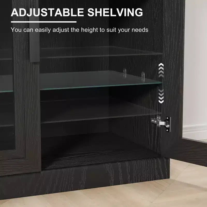 Bibliothèque vitrine à 6 niveaux de 170 cm avec portes en verre et étagères réglables