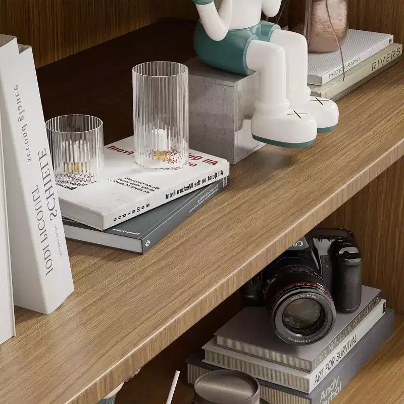 Bibliothèque vitrine à 6 niveaux de 170 cm avec portes en verre et étagères réglables