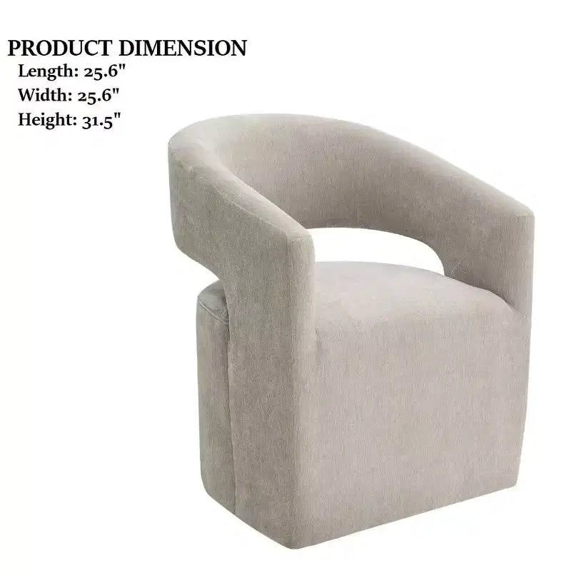 Fauteuil d'appoint dossier incurvé avec piètement colonne, roulettes et tissu neutre