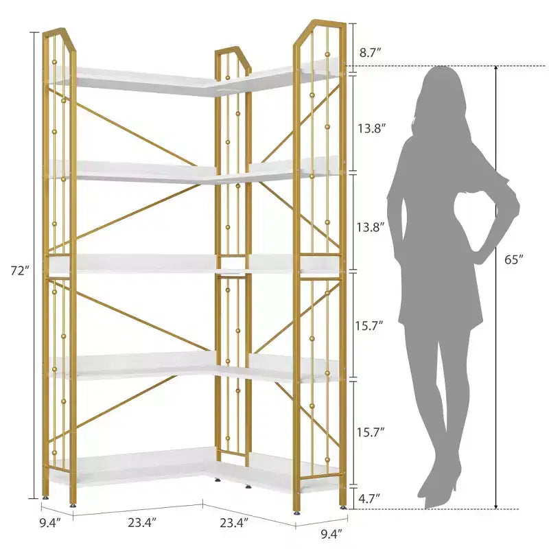 Étagère d'angle à cinq niveaux vert clair de 72 pouces pour le salon et la chambre à coucher