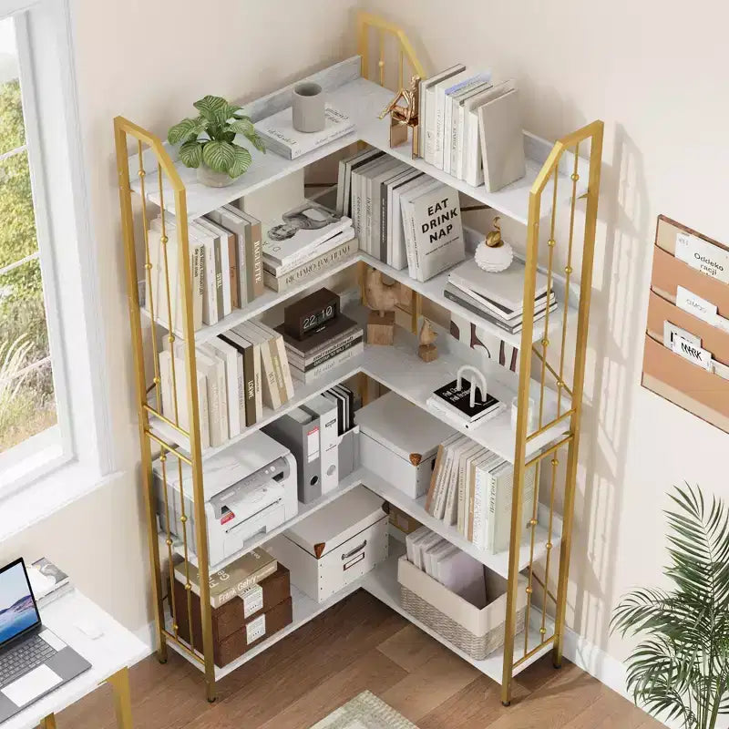 Étagère d'angle à cinq niveaux vert clair de 72 pouces pour le salon et la chambre à coucher