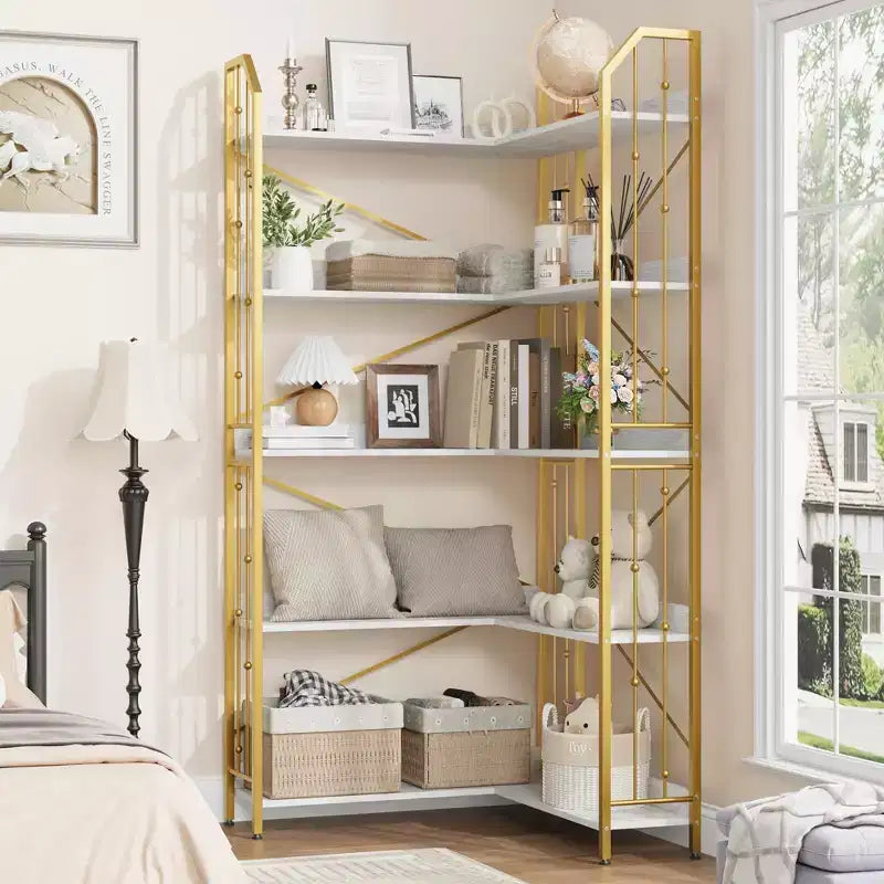Étagère d'angle à cinq niveaux vert clair de 72 pouces pour le salon et la chambre à coucher