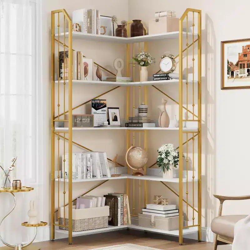Étagère d'angle à cinq niveaux vert clair de 72 pouces pour le salon et la chambre à coucher