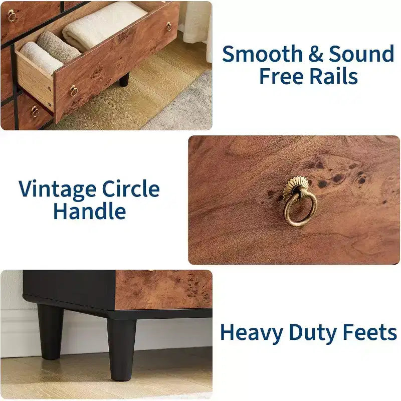 Commode moderne avec poignées circulaires vintage et profil incurvé