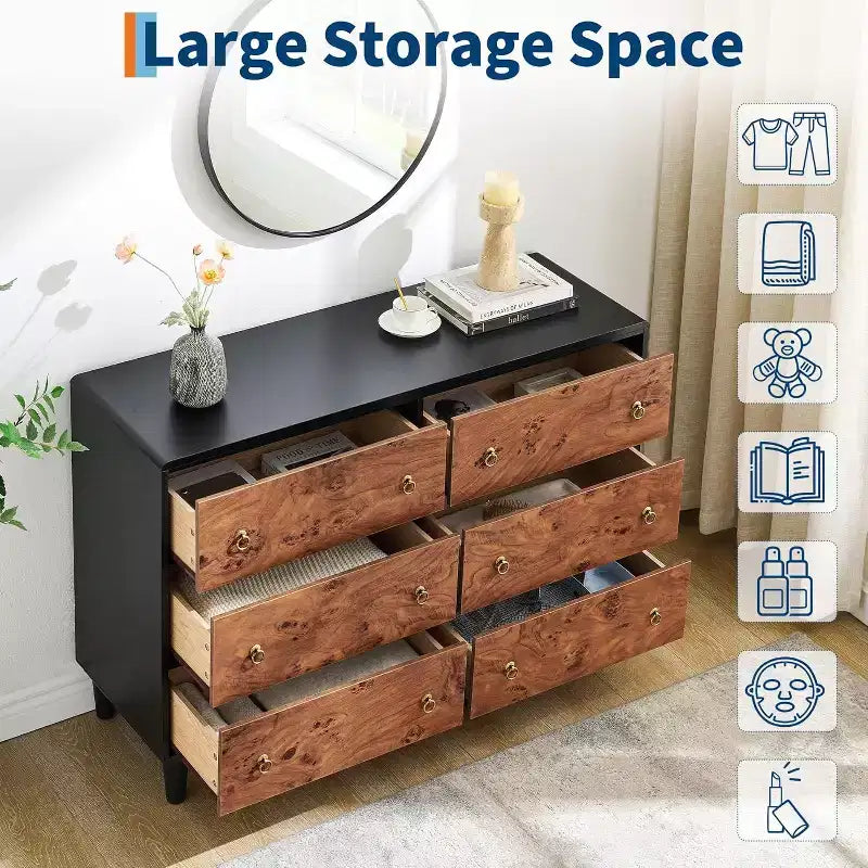 Commode moderne avec poignées circulaires vintage et profil incurvé